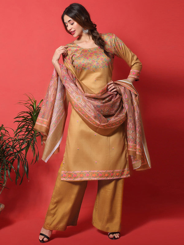 Jyoti Fashion Women's Gold Yellow Cotton Digital Printed Festive Wear Designer Straight Suit Set | Swadesiicart