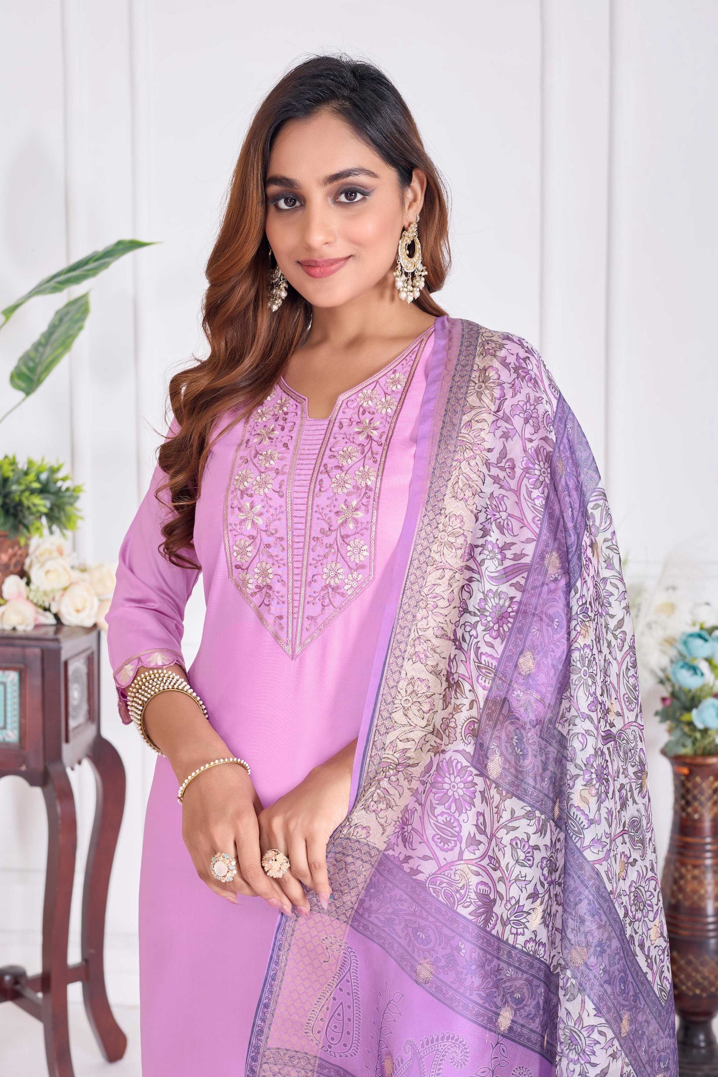 Jyoti Fashion Women's Lavender Cotton Embroidered Designer Kurta Set with Dupatta | Swadesiicart