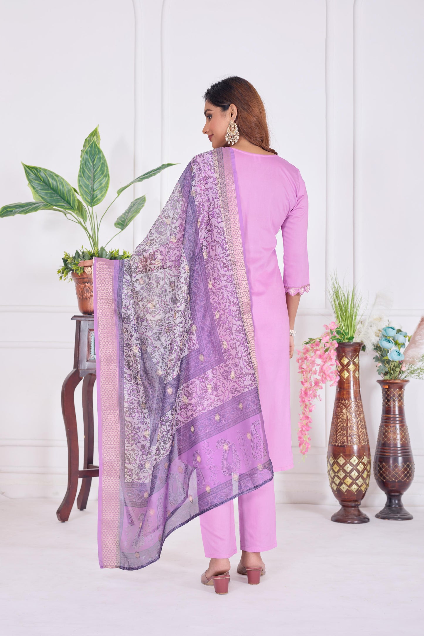 Jyoti Fashion Women's Lavender Cotton Embroidered Designer Kurta Set with Dupatta | Swadesiicart