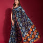 Jyoti Fashion Women's Navy Blue Emboss Foil Printed Soft Silk Saree with Blouse | Swadesiicart