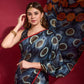 Jyoti Fashion Women's Navy Blue Emboss Foil Printed Soft Silk Saree with Blouse | Swadesiicart