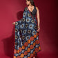 Jyoti Fashion Women's Navy Blue Emboss Foil Printed Soft Silk Saree with Blouse | Swadesiicart