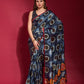 Jyoti Fashion Women's Navy Blue Emboss Foil Printed Soft Silk Saree with Blouse | Swadesiicart