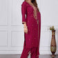 Jyoti Fashion Women's Maroon Chanderi Cotton Embroidered Designer Kurta Set with Dupatta | Swadesiicart