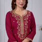 Jyoti Fashion Women's Maroon Chanderi Cotton Embroidered Designer Kurta Set with Dupatta | Swadesiicart