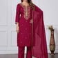 Jyoti Fashion Women's Maroon Chanderi Cotton Embroidered Designer Kurta Set with Dupatta | Swadesiicart