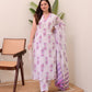 Jyoti Fashion Women's Purple Rayon Slub Floral Printed Designer Kurta Set with Dupatta | Swadesiicart