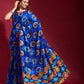 Jyoti Fashion Women's Royal Blue Emboss Foil Printed Soft Silk Saree with Blouse | Swadesiicart