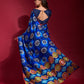Jyoti Fashion Women's Royal Blue Emboss Foil Printed Soft Silk Saree with Blouse | Swadesiicart
