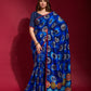 Jyoti Fashion Women's Royal Blue Emboss Foil Printed Soft Silk Saree with Blouse | Swadesiicart