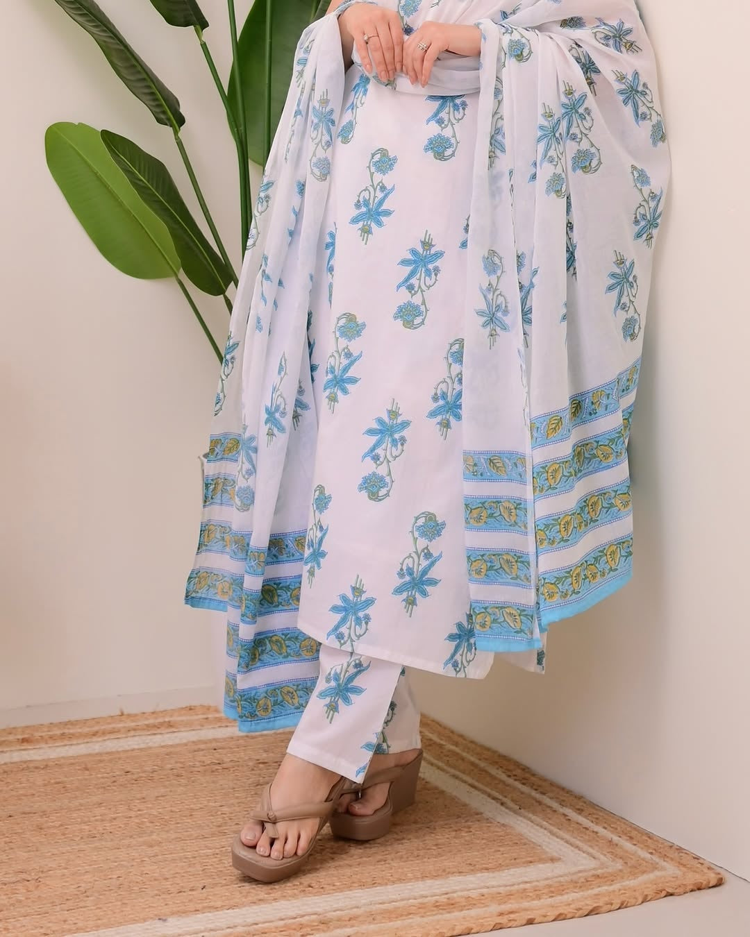 Jyoti Fashion Women's Blue Rayon Slub Floral Printed Designer Kurta Set with Dupatta | Swadesiicart