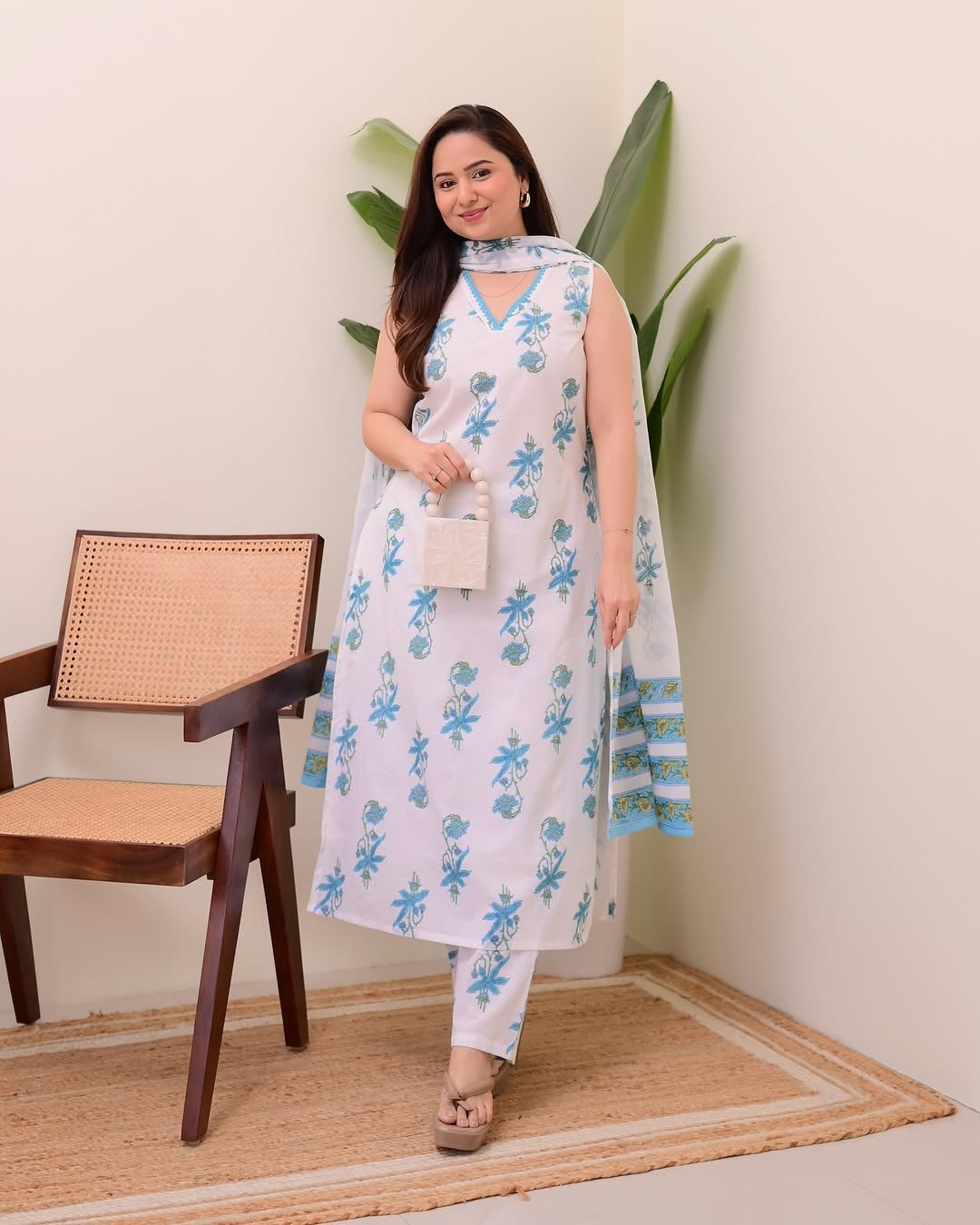 Jyoti Fashion Women's Blue Rayon Slub Floral Printed Designer Kurta Set with Dupatta | Swadesiicart