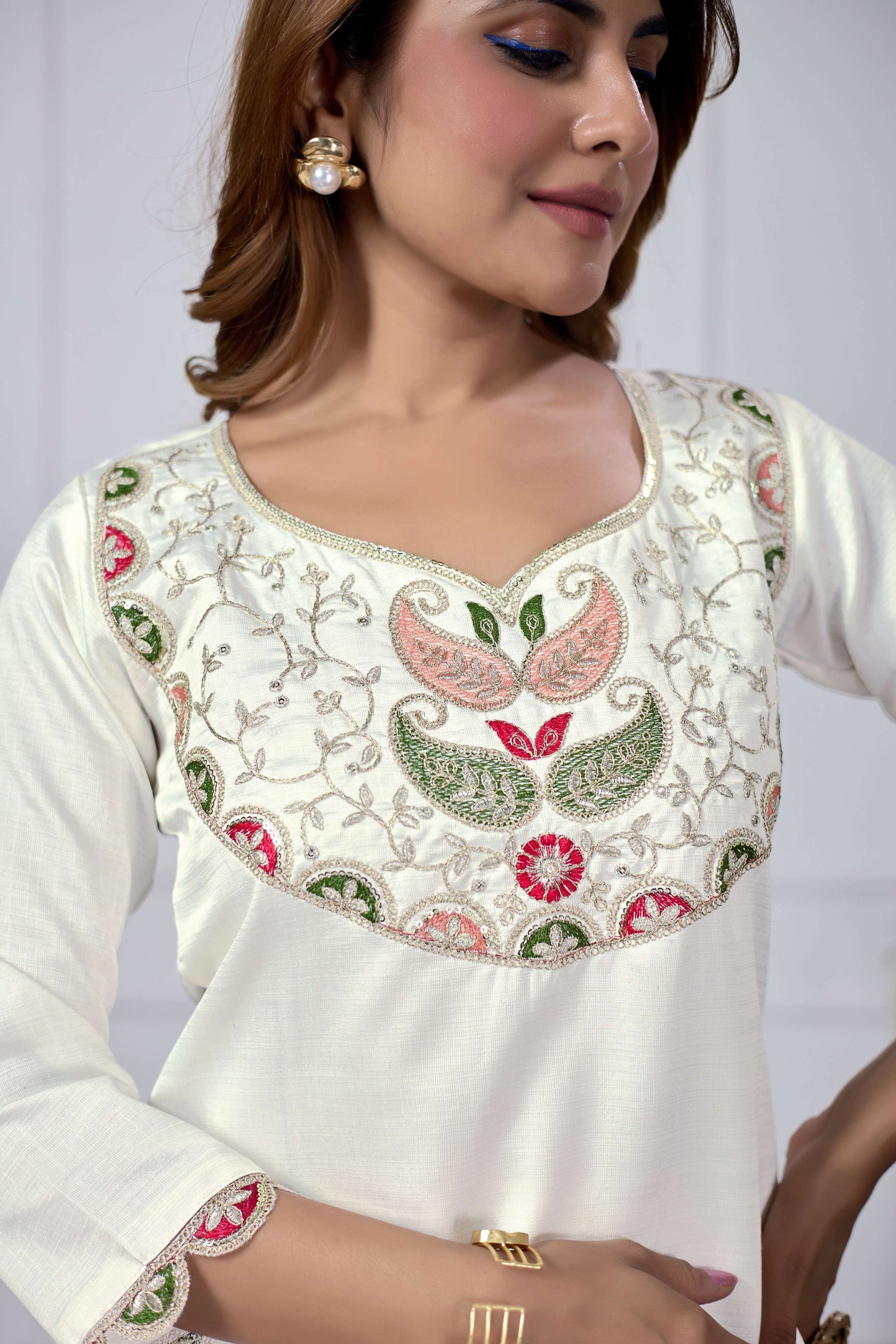 Jyoti Fashion Women's White Cotton Embroidered Designer Kurta Set with Dupatta | Swadesiicart