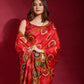 Jyoti Fashion Women's Red Emboss Foil Printed Soft Silk Saree with Blouse | Swadesiicart