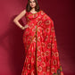 Jyoti Fashion Women's Red Emboss Foil Printed Soft Silk Saree with Blouse | Swadesiicart