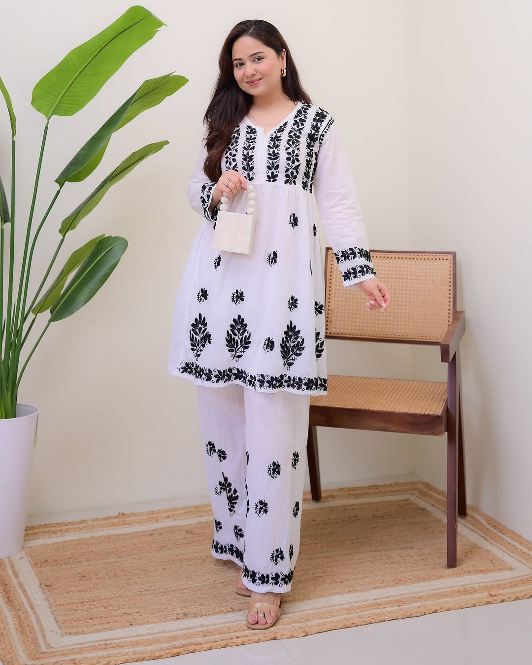 Jyoti Fashion Women's White Rayon Slub Embroidered Designer Kurti with Plazo | Swadesiicart