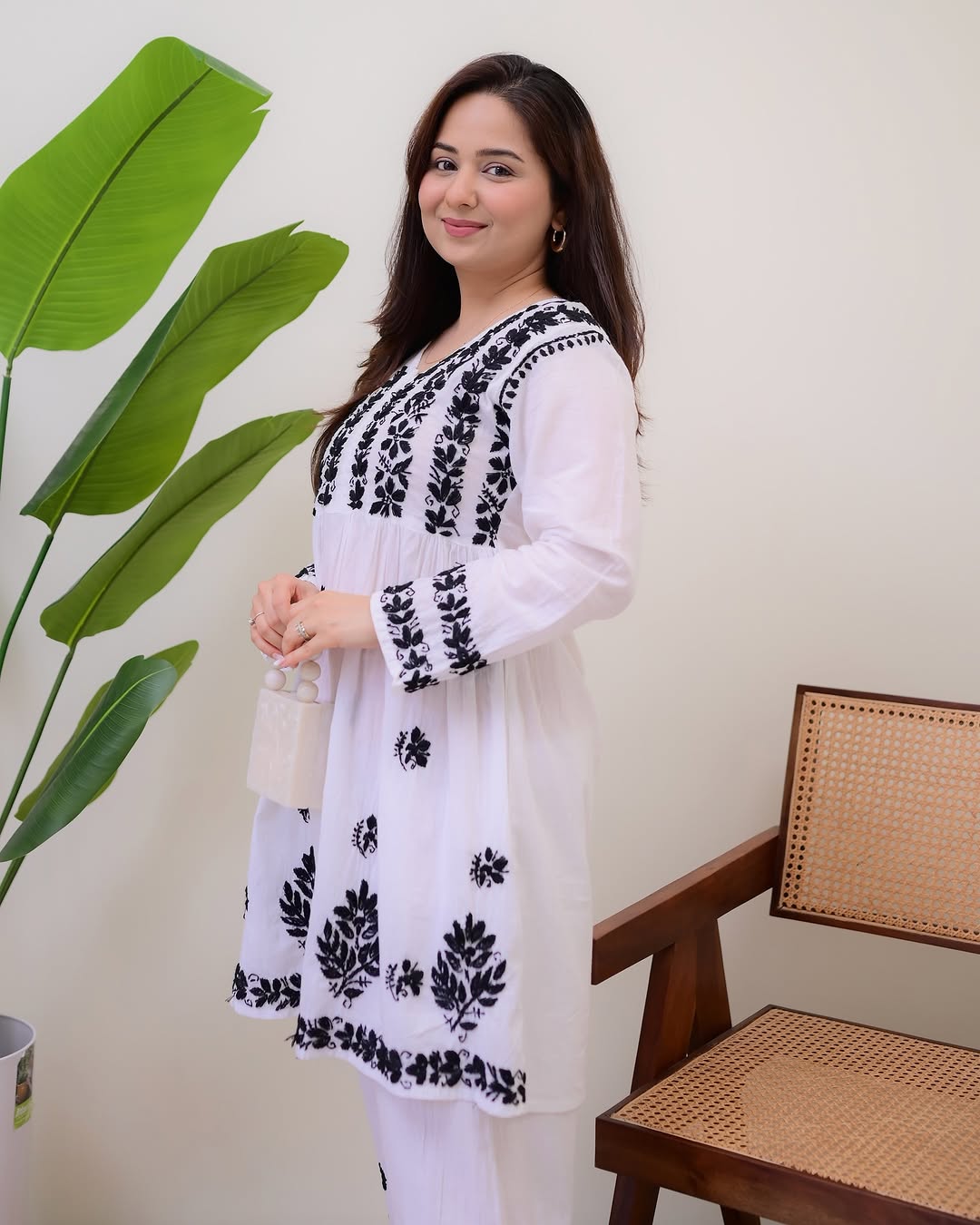 Jyoti Fashion Women's White Rayon Slub Embroidered Designer Kurti with Plazo | Swadesiicart