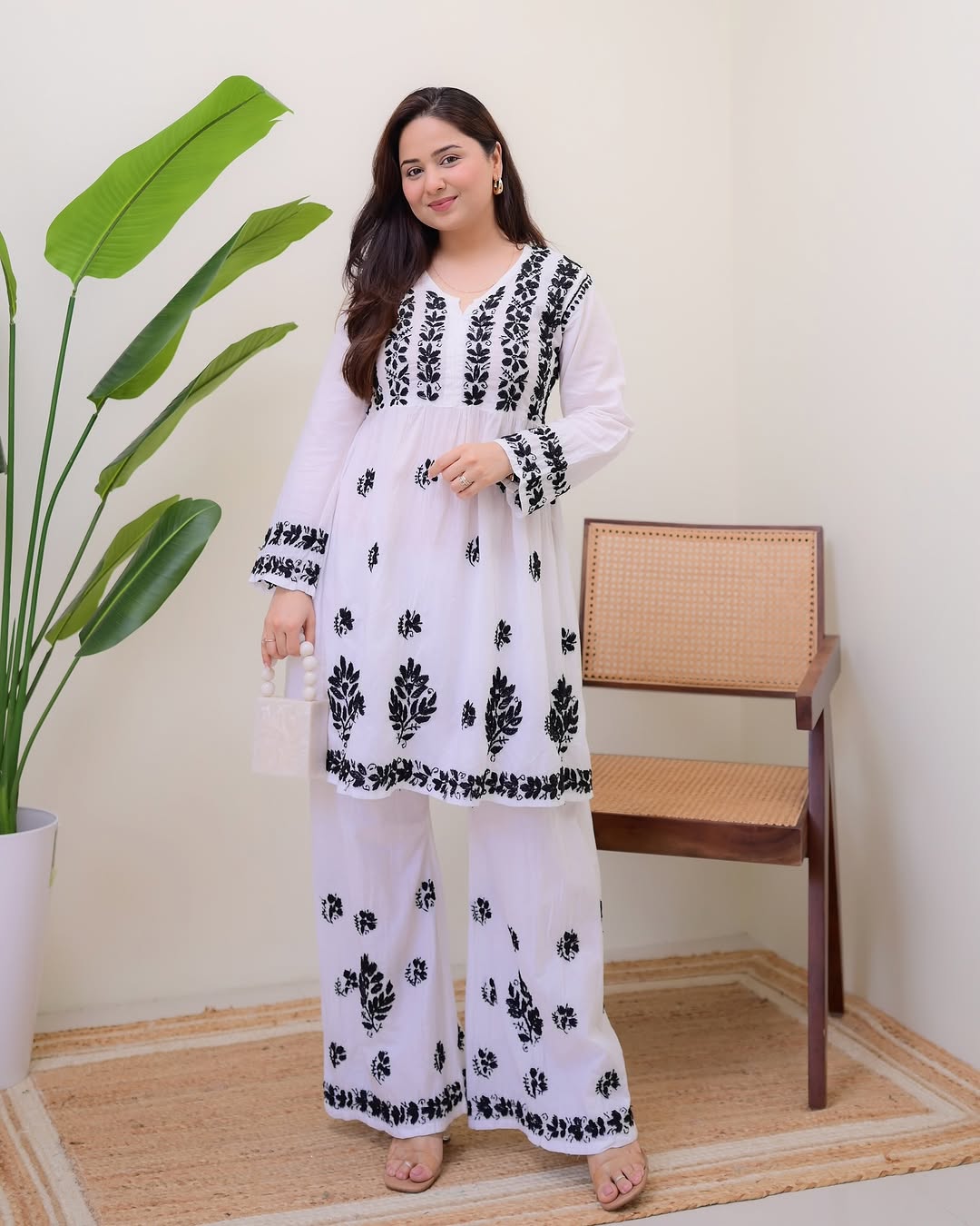 Jyoti Fashion Women's White Rayon Slub Embroidered Designer Kurti with Plazo | Swadesiicart