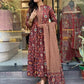 Jyoti Fashion Women's Maroon Rayon Slub Floral Printed Designer Kurta Set with Dupatta | Swadesiicart