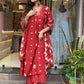 Jyoti Fashion Women's Red Rayon Slub Printed Designer Kurta Set with Dupatta | Swadesiicart