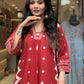 Jyoti Fashion Women's Red Rayon Slub Printed Designer Kurta Set with Dupatta | Swadesiicart