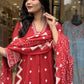 Jyoti Fashion Women's Red Rayon Slub Printed Designer Kurta Set with Dupatta | Swadesiicart