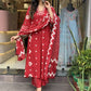 Jyoti Fashion Women's Red Rayon Slub Printed Designer Kurta Set with Dupatta | Swadesiicart
