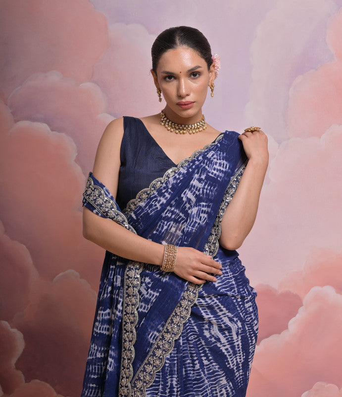 Jyoti Fashion Women's Blue Sequence with Zari Codding Georgette Saree with Blouse | Swadesiicart