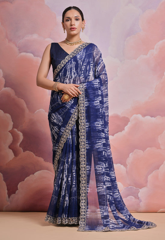 Jyoti Fashion Women's Blue Sequence with Zari Codding Georgette Saree with Blouse | Swadesiicart