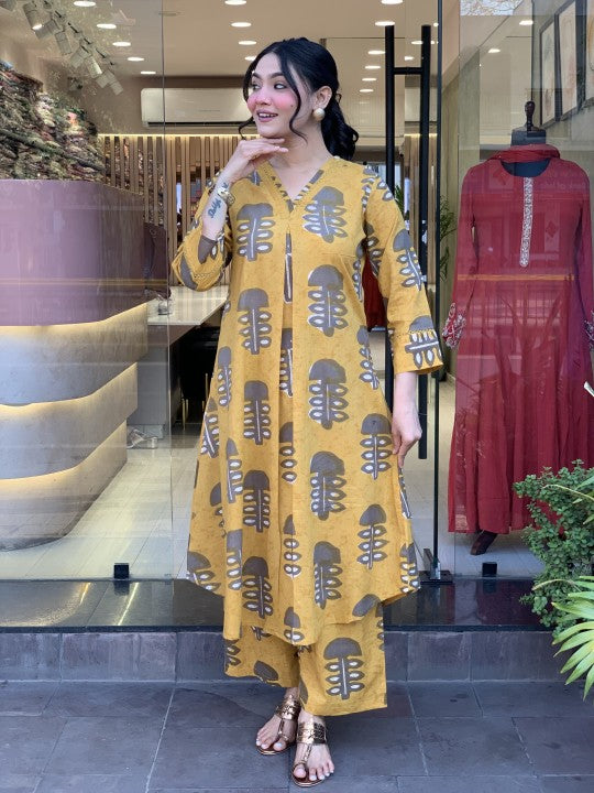 Jyoti Fashion Women's Yellow Rayon Slub Printed Designer Kurta Set with Dupatta | Swadesiicart