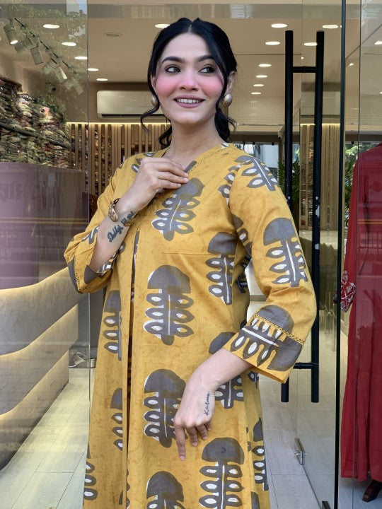 Jyoti Fashion Women's Yellow Rayon Slub Printed Designer Kurta Set with Dupatta | Swadesiicart