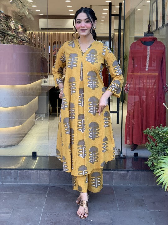 Jyoti Fashion Women's Yellow Rayon Slub Printed Designer Kurta Set with Dupatta | Swadesiicart