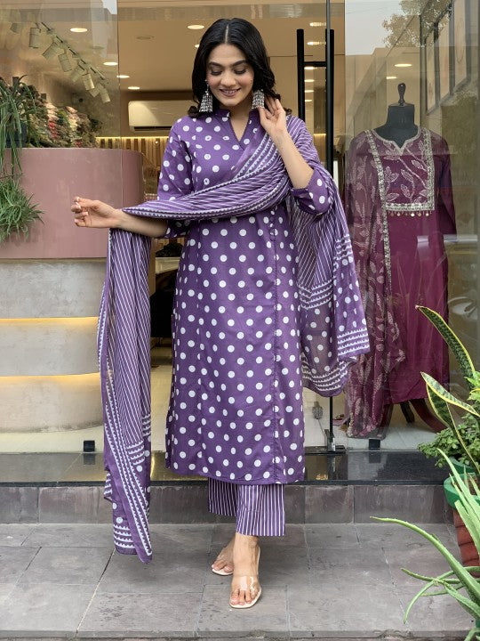 Jyoti Fashion Women's Purple Rayon Slub Printed Designer Kurta Set with Dupatta | Swadesiicart