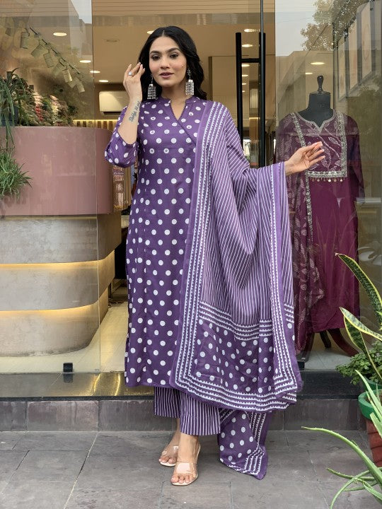 Jyoti Fashion Women's Purple Rayon Slub Printed Designer Kurta Set with Dupatta | Swadesiicart