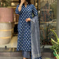 Jyoti Fashion Women's Blue Rayon Slub Printed Designer Kurta Set with Dupatta | Swadesiicart