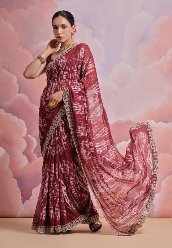 Jyoti Fashion Women's Coffee Sequence with Zari Codding Georgette Saree with Blouse | Swadesiicart