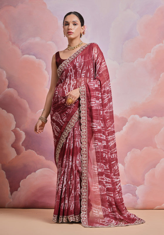 Jyoti Fashion Women's Coffee Sequence with Zari Codding Georgette Saree with Blouse | Swadesiicart