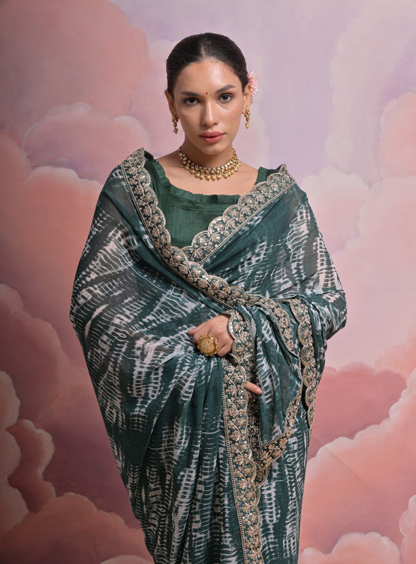 Jyoti Fashion Women's Morpich Sequence with Zari Codding Georgette Saree with Blouse | Swadesiicart