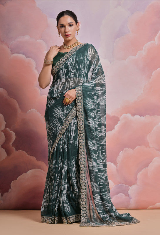 Jyoti Fashion Women's Morpich Sequence with Zari Codding Georgette Saree with Blouse | Swadesiicart