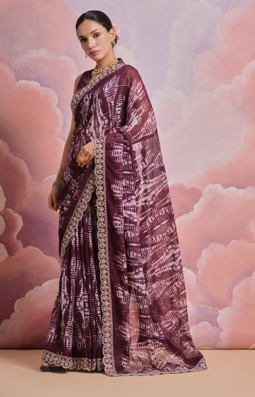 Jyoti Fashion Women's Wine Sequence with Zari Codding Georgette Saree with Blouse | Swadesiicart