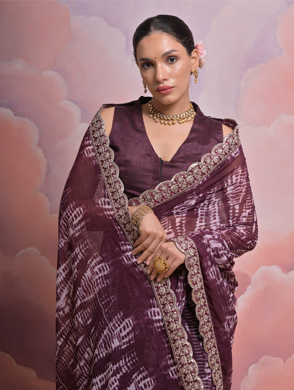 Jyoti Fashion Women's Wine Sequence with Zari Codding Georgette Saree with Blouse | Swadesiicart