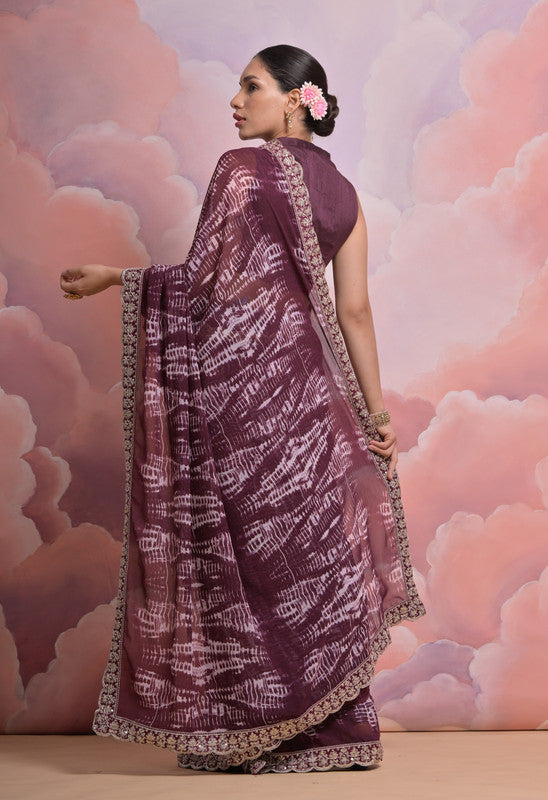 Jyoti Fashion Women's Wine Sequence with Zari Codding Georgette Saree with Blouse | Swadesiicart