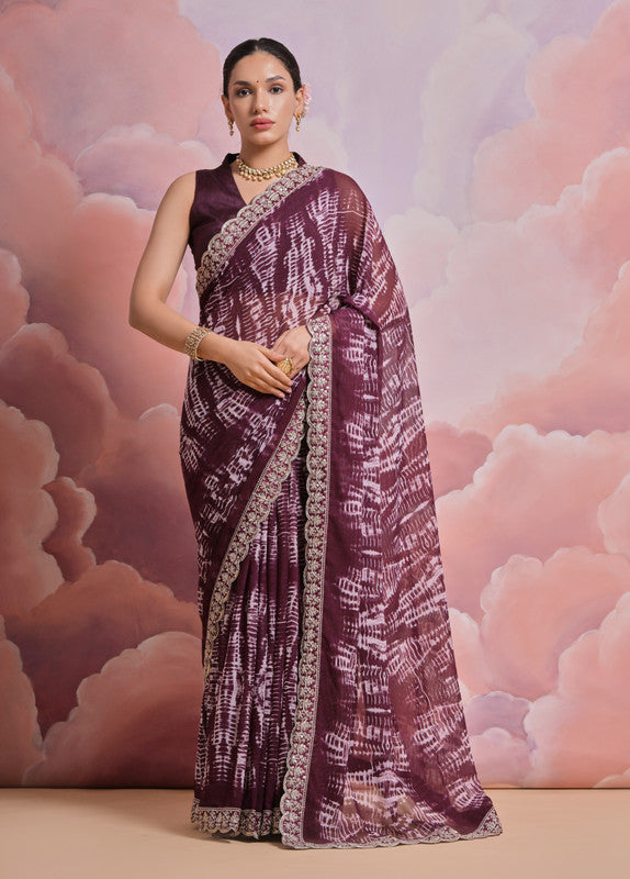 Jyoti Fashion Women's Wine Sequence with Zari Codding Georgette Saree with Blouse | Swadesiicart
