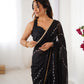 Jyoti Fashion Women's Black Soft Sitara Embroidered Designer Saree with Blouse | Swadesiicart