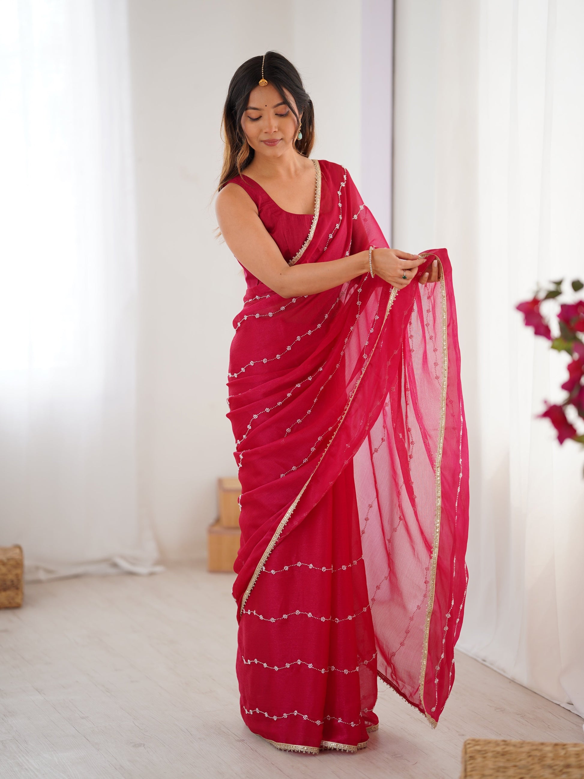 Jyoti Fashion Women's Pink Soft Sitara Embroidered Designer Saree with Blouse | Swadesiicart