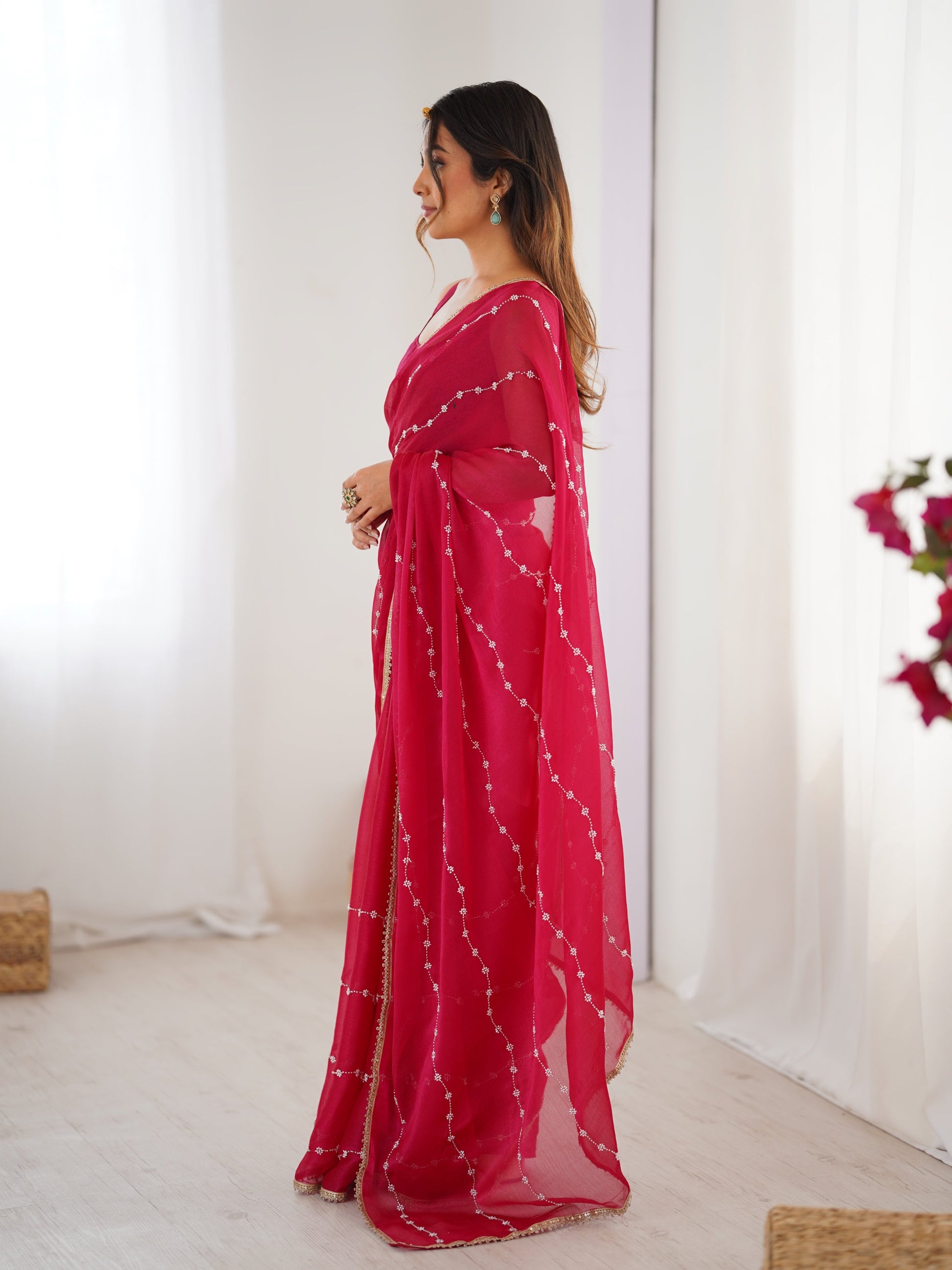 Jyoti Fashion Women's Pink Soft Sitara Embroidered Designer Saree with Blouse | Swadesiicart