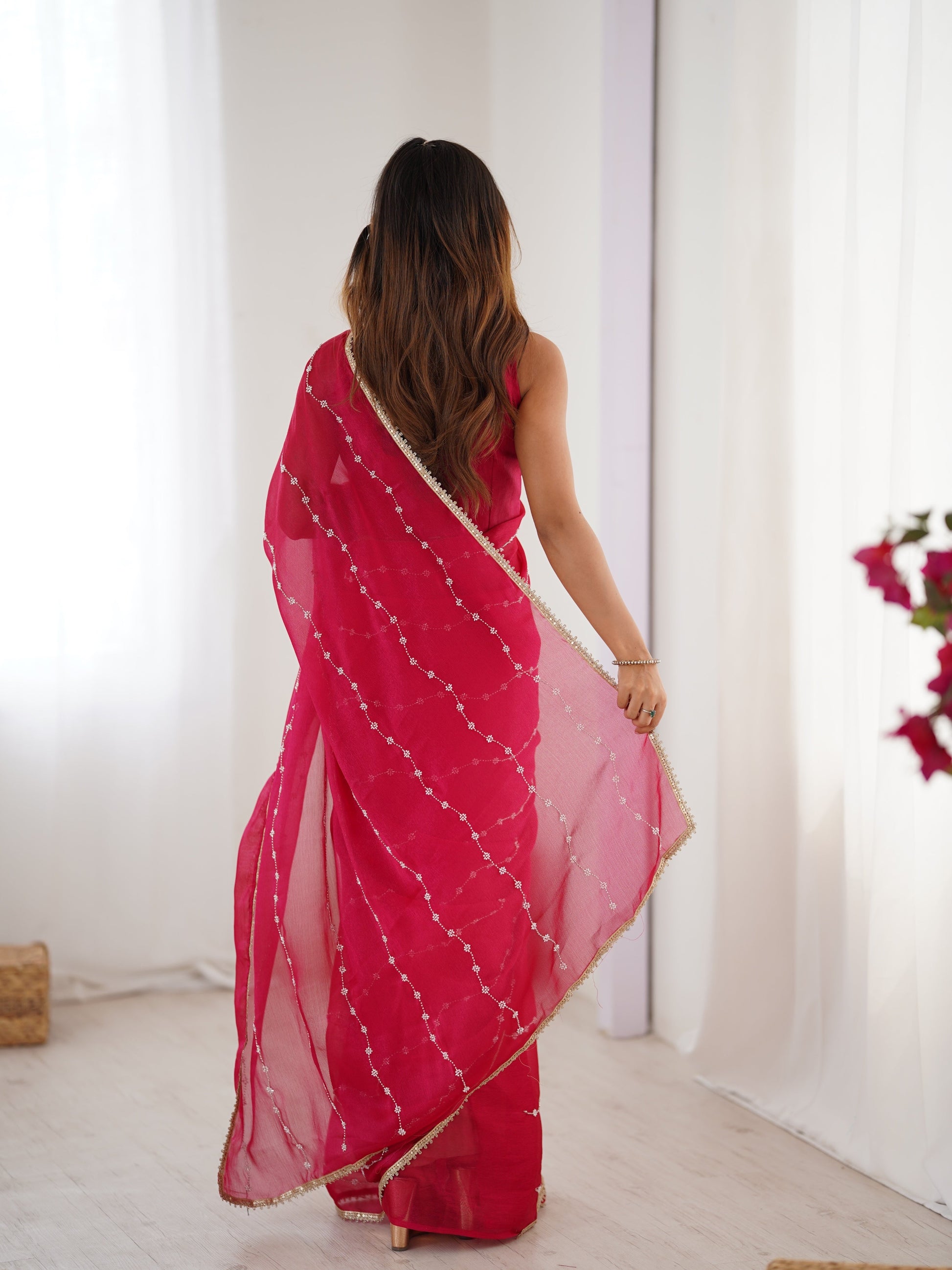 Jyoti Fashion Women's Pink Soft Sitara Embroidered Designer Saree with Blouse | Swadesiicart
