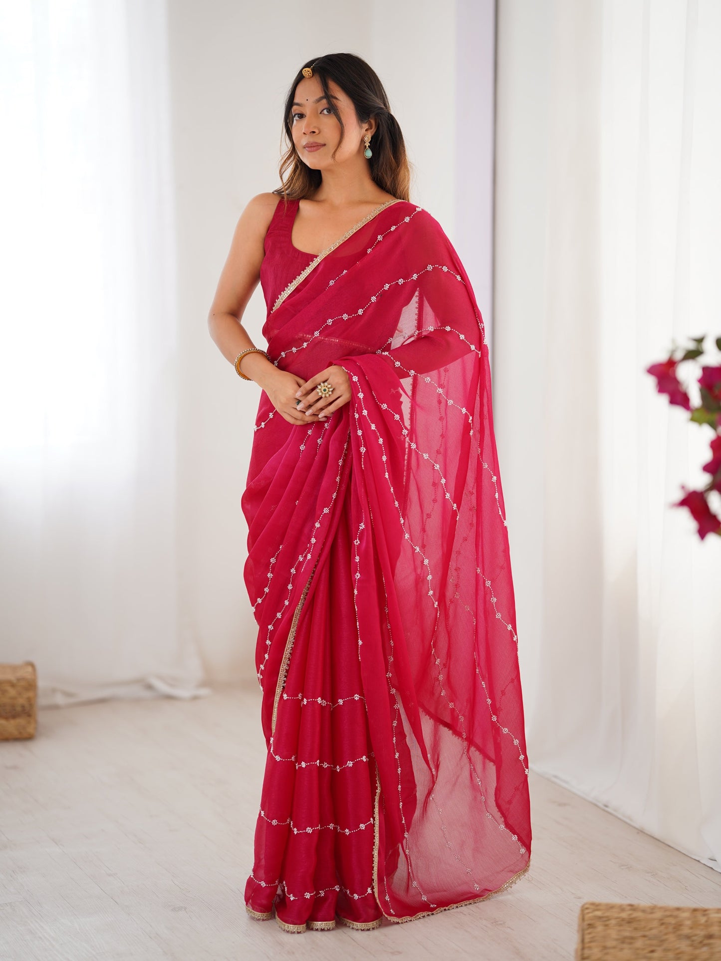 Jyoti Fashion Women's Pink Soft Sitara Embroidered Designer Saree with Blouse | Swadesiicart