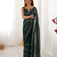 Jyoti Fashion Women's Bottle Green Soft Sitara Embroidered Designer Saree with Blouse | Swadesiicart
