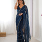 Jyoti Fashion Women's Teal Soft Sitara Embroidered Designer Saree with Blouse | Swadesiicart